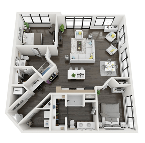 Floor plan for 2 beds, 2 baths, 1356 sqft